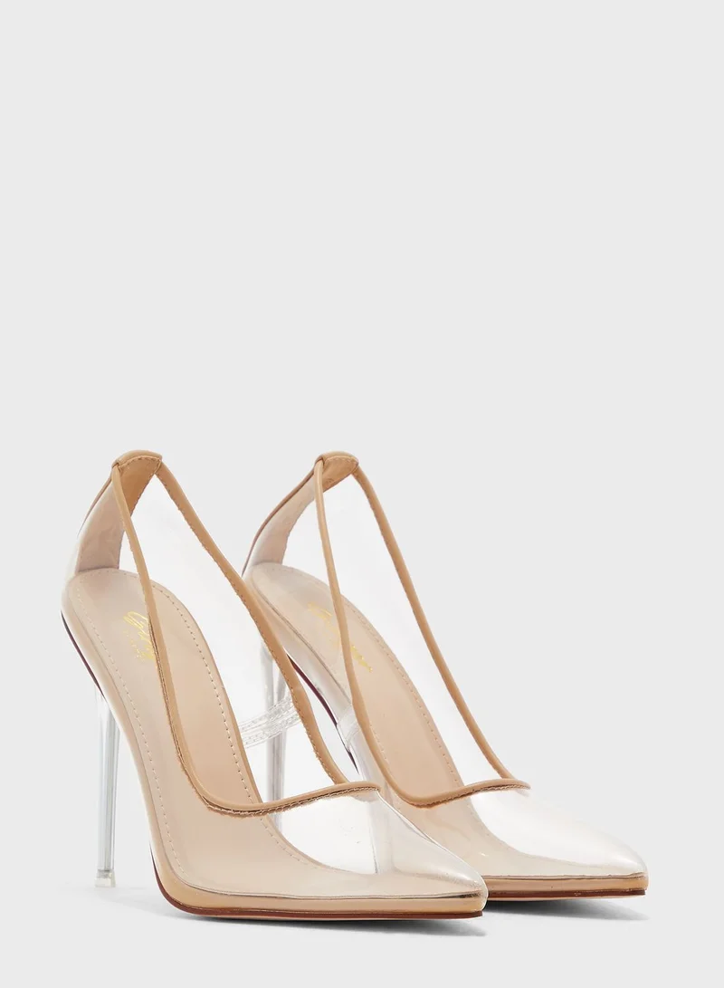 Ginger Clear Pointed Stiletto Heel Pumps With Trim