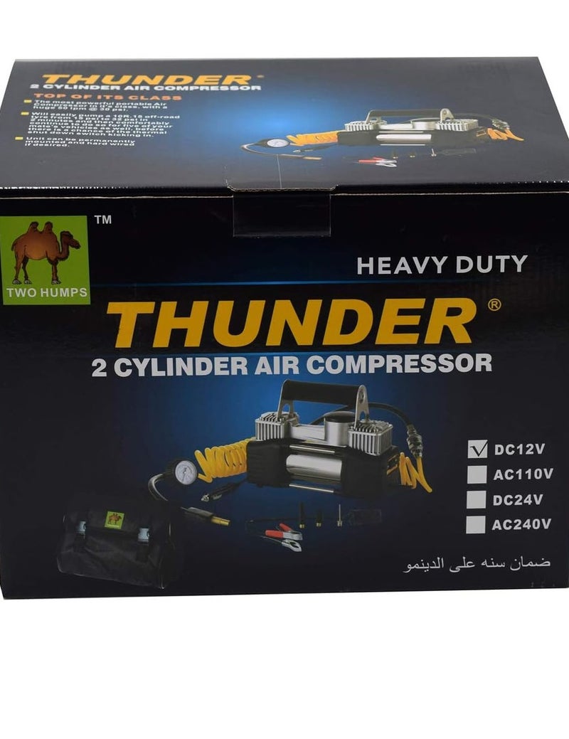 THUNDER Heavy Duty 2 Cylinder Air Compressor 12V Portable Car Tyre Inflator Pump High Pressure Dual Cylinder Air Pump with Carry Bag, Offroad SUV Car Air Compressor Kit, Multi Voltage AC/DC Air Compressor, Heavy Duty Tire Inflator with Gauge . - Image 5