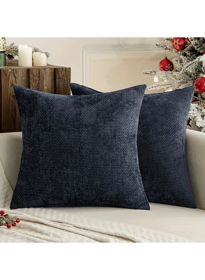 Navy Blue Vintage Checkered Throw Pillow Cover Soft Polyester Machine Washable - Image 2