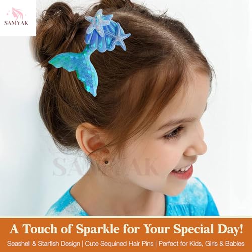 Samyak 4 Pcs Sequin Mermaid Seashell Cute Hair Clip Headwear For Little Kids Girls Cartoon Pattern Alligator Clip Pins Headdress Hair Accessories,Multi - Image 5