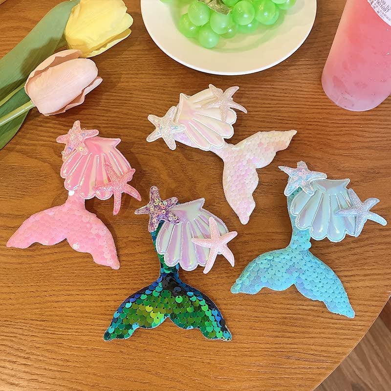 Samyak 4 Pcs Sequin Mermaid Seashell Cute Hair Clip Headwear For Little Kids Girls Cartoon Pattern Alligator Clip Pins Headdress Hair Accessories,Multi - Image 1