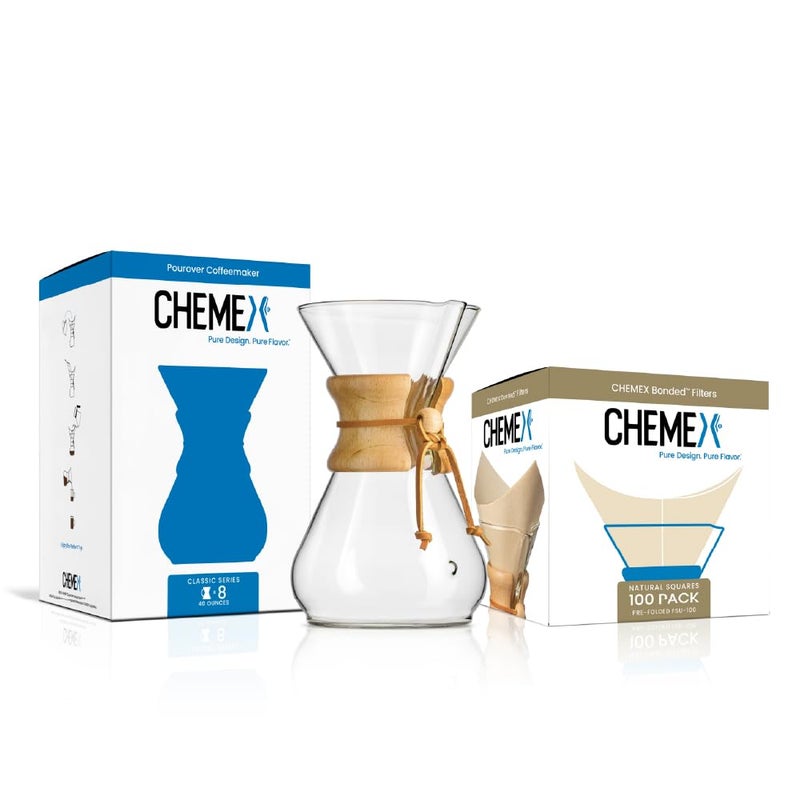 CHEMEX Bundle - 8-Cup Classic Series - 100 ct Square Filters - Exclusive Packaging - Image 1