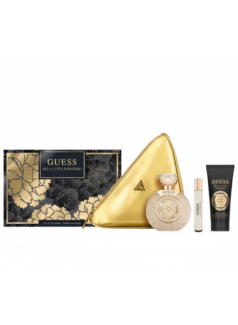 GUESS Bella Vita Paradiso Coffret Gift Set for Women EDP 100ml+TS-15ML+Body Lotion 100ml+Pouch - Image 1