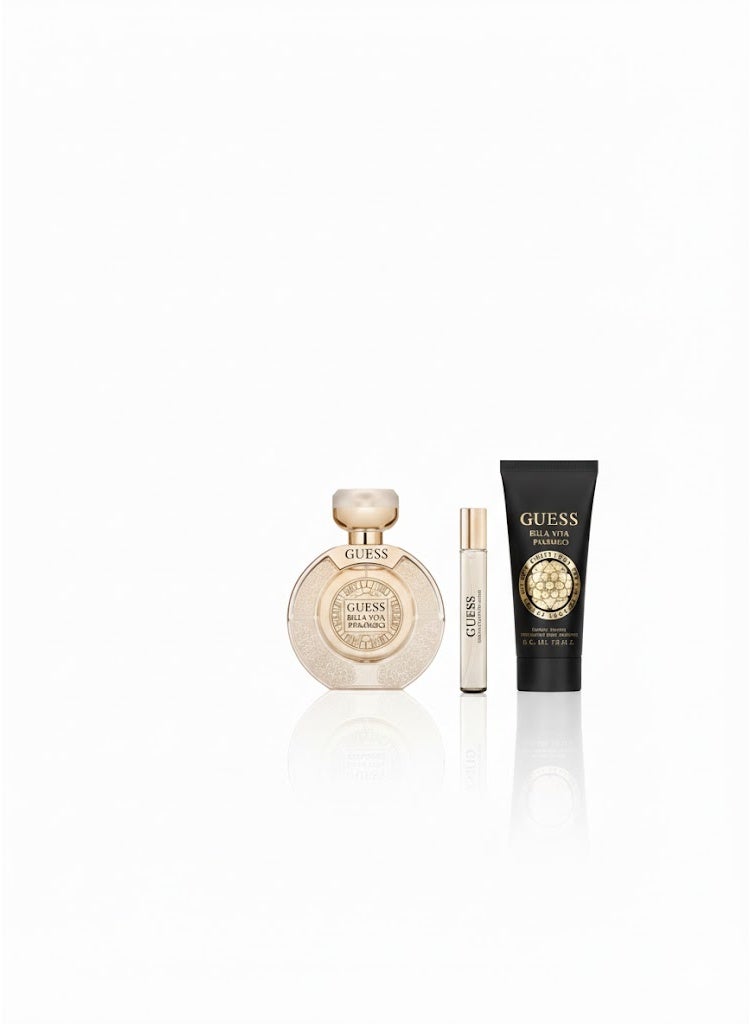 GUESS Bella Vita Paradiso Coffret Gift Set for Women EDP 100ml+TS-15ML+Body Lotion 100ml+Pouch - Image 3