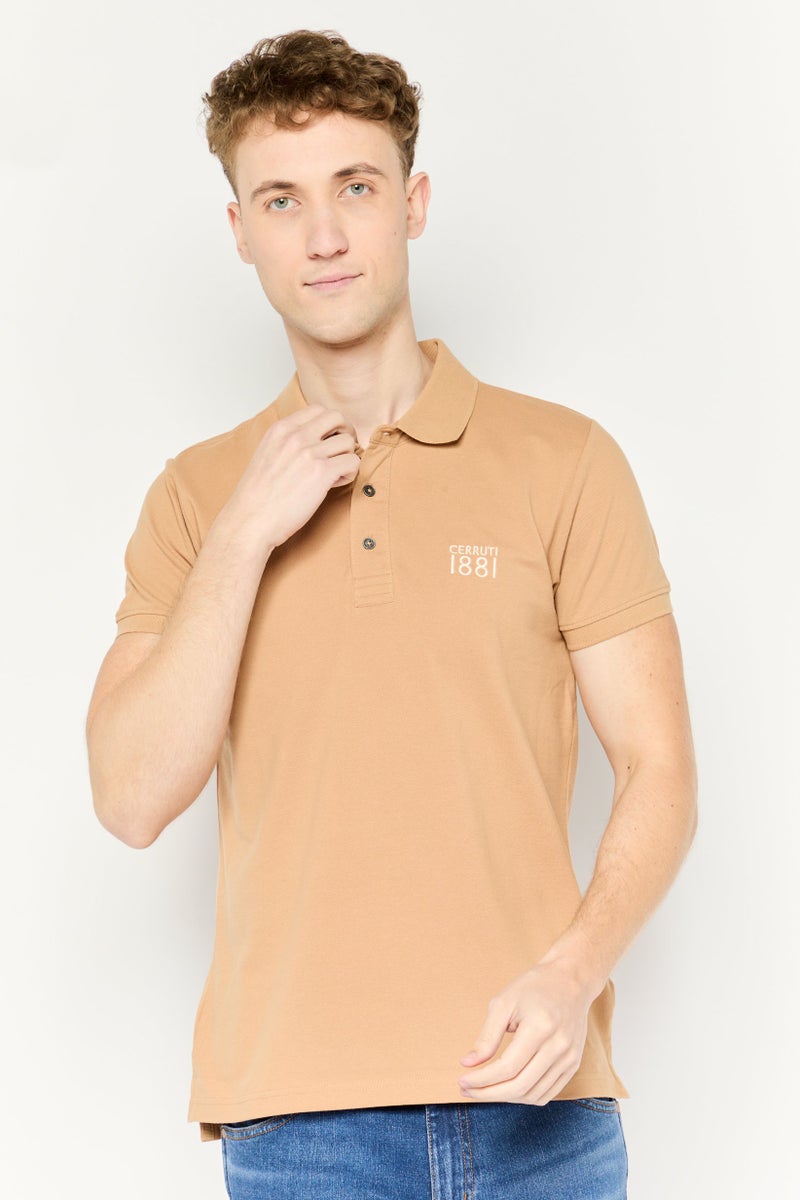 CERRUTI 1881 Men Regular Fit Brand Logo Short Sleeve Polo Shirt, Tan - Image 1