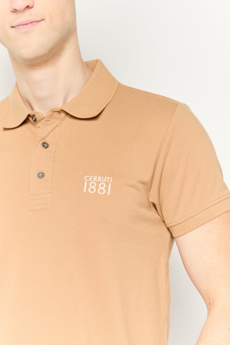 CERRUTI 1881 Men Regular Fit Brand Logo Short Sleeve Polo Shirt, Tan - Image 3