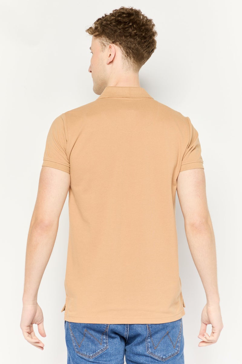CERRUTI 1881 Men Regular Fit Brand Logo Short Sleeve Polo Shirt, Tan - Image 4