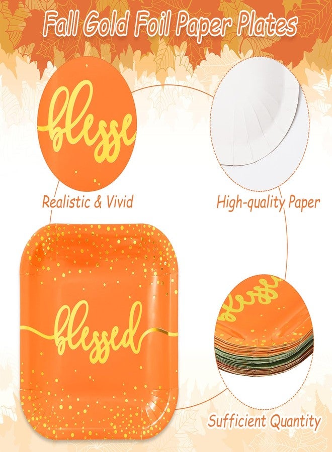 Whaline 30Pcs Fall Thanksgiving Paper Plates Gold Foil Disposable Plates Autumn Red Green Orange Square Dinner Plates for Thanksgiving Party Tableware Supplies, 9 Inch - Image 3