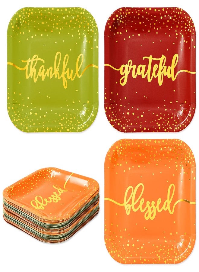 Whaline 30Pcs Fall Thanksgiving Paper Plates Gold Foil Disposable Plates Autumn Red Green Orange Square Dinner Plates for Thanksgiving Party Tableware Supplies, 9 Inch - Image 1