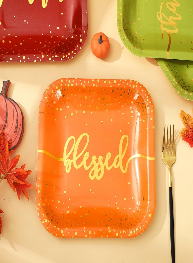 Whaline 30Pcs Fall Thanksgiving Paper Plates Gold Foil Disposable Plates Autumn Red Green Orange Square Dinner Plates for Thanksgiving Party Tableware Supplies, 9 Inch - Image 5