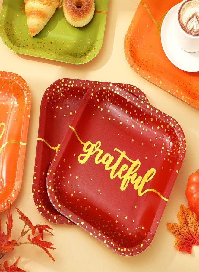 Whaline 30Pcs Fall Thanksgiving Paper Plates Gold Foil Disposable Plates Autumn Red Green Orange Square Dinner Plates for Thanksgiving Party Tableware Supplies, 9 Inch - Image 4