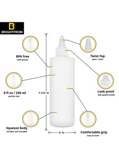 BRIGHTFROM Condiment Squeeze Bottles, 8 Oz Empty Squirt Bottle With Twist Top Cap, Leak Proof - Great For Ketchup, Mustard, Syrup, Sauces, Dressing, Oil, Arts And Crafts, Bpa Free Plastic - 2 Pack  - Image 2