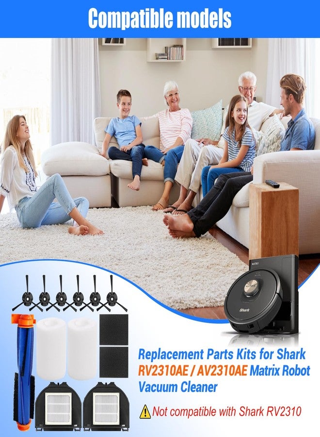 Detetap Replacement Parts Kits for Shark RV2310AE / AV2310AE Matrix Robot Vacuum Cleaner 1 Roller Brush 2 HEPA Filters 4 Foams 6 Side Brushes (NOT for RV2310) -Pack of 13 - Image 2