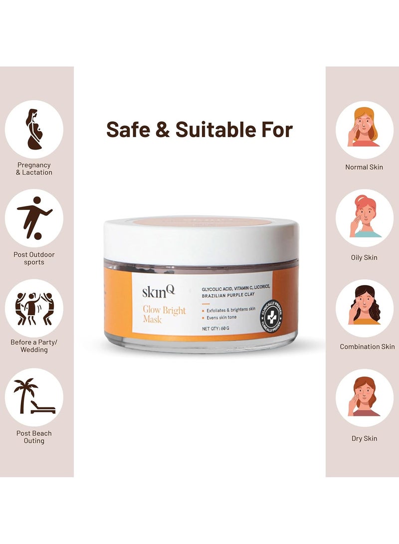 SkinQ Niacinamide and Vitamin C Face Mask AHA Based for Glowing Skin Reduces Tan Fights Pigmentation Instant Glow in 15 Minutes for All Skin Types Women and Men 60g - Image 4