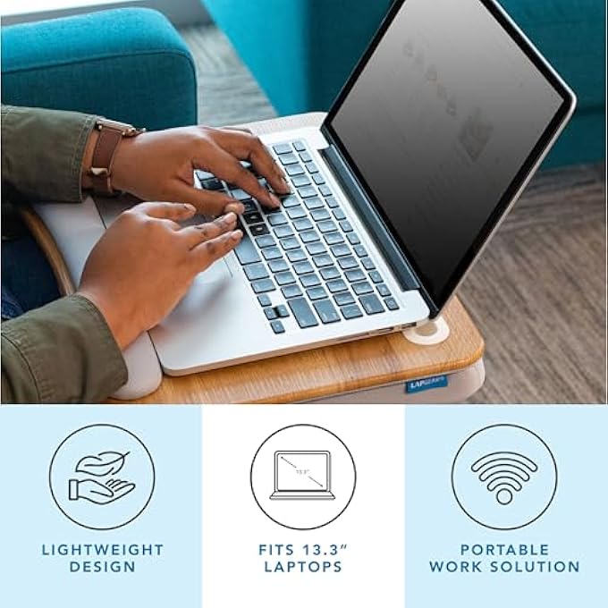 rayihni MEMORY FOAM LAP DESK WITH WRIST REST AND PHONE HOLDER - MEDIUM - OAK WOODGRAIN - FITS UP TO 15.6 INCH LAPTOPS AND MOST TABLET DEVICES - STYLE NO. 91339 - Image 3