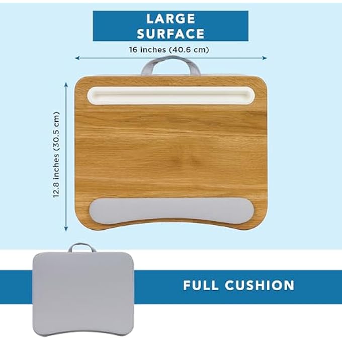 rayihni MEMORY FOAM LAP DESK WITH WRIST REST AND PHONE HOLDER - MEDIUM - OAK WOODGRAIN - FITS UP TO 15.6 INCH LAPTOPS AND MOST TABLET DEVICES - STYLE NO. 91339 - Image 2