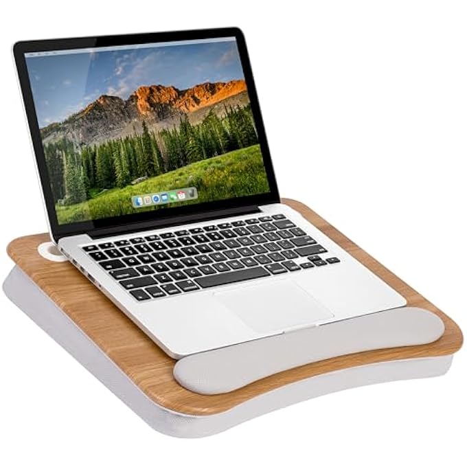rayihni MEMORY FOAM LAP DESK WITH WRIST REST AND PHONE HOLDER - MEDIUM - OAK WOODGRAIN - FITS UP TO 15.6 INCH LAPTOPS AND MOST TABLET DEVICES - STYLE NO. 91339 - Image 1