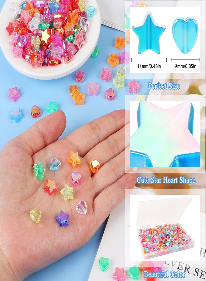 CCOZN 200 Pcs Multicolor Acrylic Heart Star Beads for Jewelry Making, 11mm Bulk with Box - Image 2
