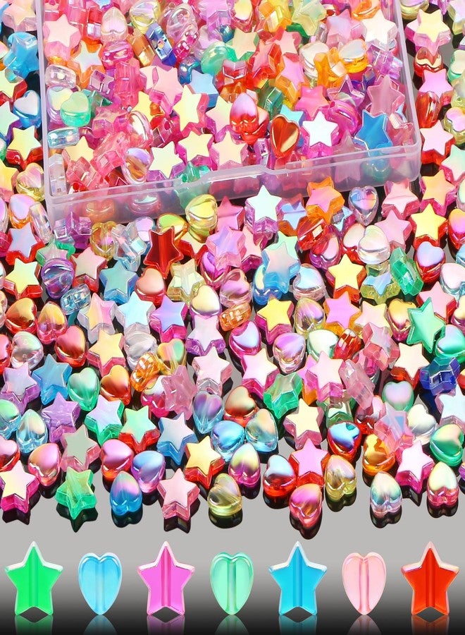 CCOZN 200 Pcs Multicolor Acrylic Heart Star Beads for Jewelry Making, 11mm Bulk with Box - Image 1