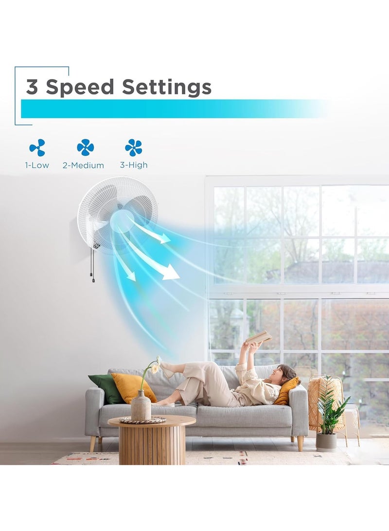 VUCATIN مروحة حائط متذبذبة، ١٦ بوصة، ٤٠٠٠ قدم مكعب في الدقيقة، ٥ شفرات، ٣ سرعات، زاوية إمالة ٤٥ درجة وزاوية تذبذب ٧٠ درجة، مثالية للمنزل، غرفة النوم، صالة الألعاب الرياضية، والمكتب (مروحة حائطية بيضاء) - Image 3