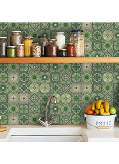 MOSAICOWALL MOSAICOWALL DIY Portuguese Olive Green Tile Stickers for Kitchen Living Room 6 inches x 6 inches Pack of 36 Style 70  - Image 3