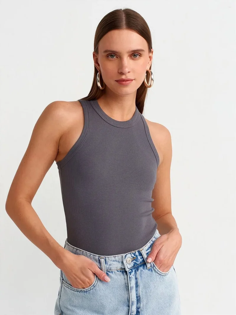 ديلفين Dilvin Ribbed Halter Neck Sleeveless Blouse