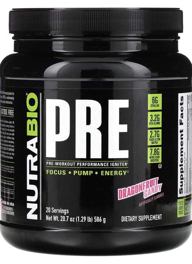 NutraBio PreWorkout Performance Igniter Dragonfruit Candy 1.29 lb (586 g) 
