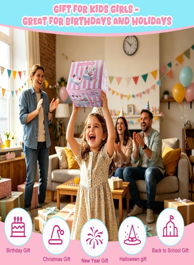 LOYO Ice Cream Toy for Kids 3-6, Wooden Ice Cream Shop Play Set with Counter, Apron, DIY Sticker, Scoop, Toy Money - Pretend Play Toys for Toddler Role Play, Christmas & Birthday Gift for Girls & Boys - Image 5