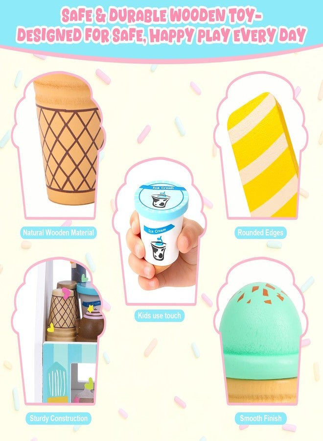 LOYO Ice Cream Toy for Kids 3-6, Wooden Ice Cream Shop Play Set with Counter, Apron, DIY Sticker, Scoop, Toy Money - Pretend Play Toys for Toddler Role Play, Christmas & Birthday Gift for Girls & Boys - Image 2