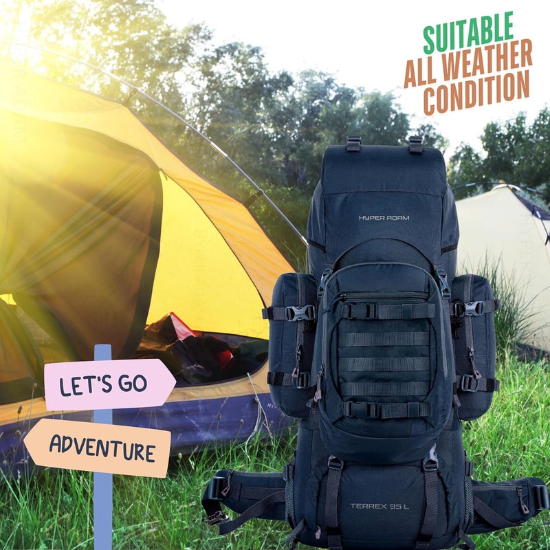 Hyper Adam حقيبة ظهر Terrex سعة 95 لتر مع حقيبة قابلة للفصل وغطاء مطري للتنزه والسفر | حقائب جبلية للرجال والنساء | حقيبة ظهر دعم ظهر قوي من الدرجة العسكرية - Image 2