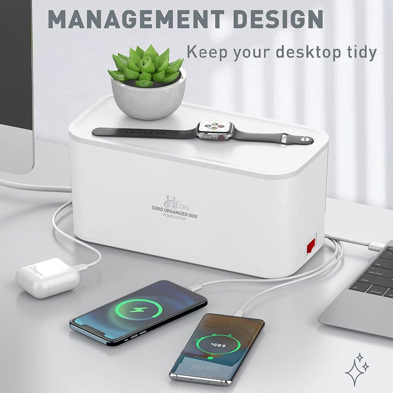 Hoteon Extension Board with Cable Management Box Hoteon Power Strip Plus Cord Organizer Box with Reset 2500W10A 5nos Universal Sockets and 3nos 5V31A USB Ports 5Mtr Surge Protection3 PIN White - Image 5