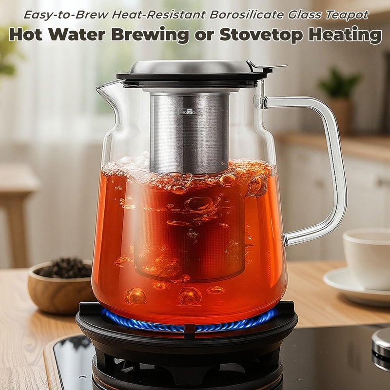 Aquach Glass Teapot with Removable Infuser - 57oz Borosilicate Tea Pot for Stovetop & Cold Brew, Stainless Steel Filter for Loose Leaf/Iced Tea - Image 3
