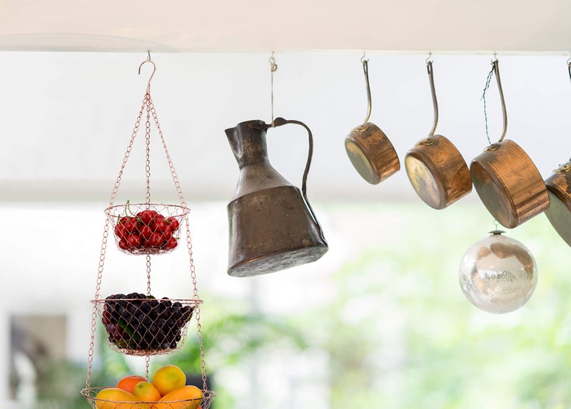 IBERG 3 Tier Hanging Fruit Basket, Metal Hanging Baskets for Kitchen, Bathroom & Pantry Storage Organizer (Chrome) - Image 5