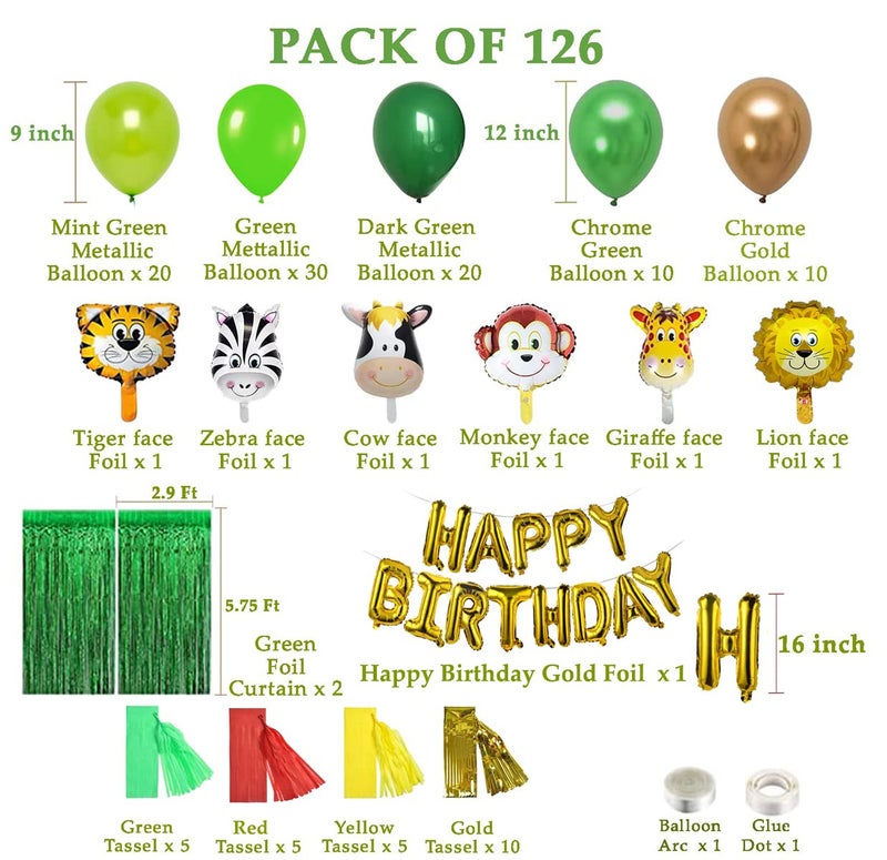 AMFIN® Jungle Theme Birthday Decoration/Animal Foil Balloon/Animal Decoration Kids/Jungle Theme Props/Photoshoot Animal Theme Foil - Pack of 126 - Image 2