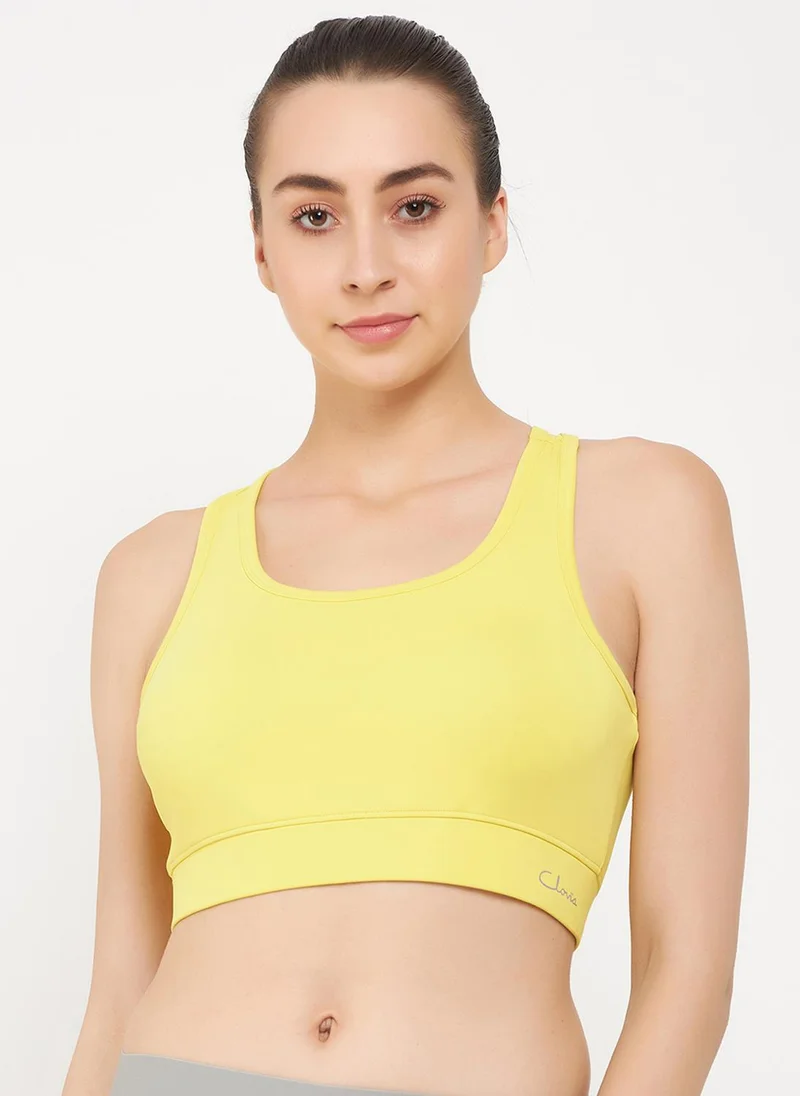 Clovia Clovia Medium Impact Padded Racerback Sports Bra in Yellow