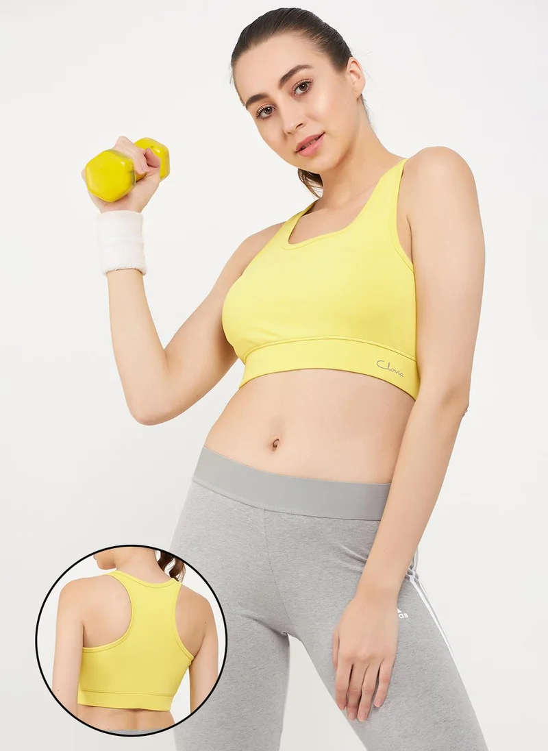 Clovia Clovia Medium Impact Padded Racerback Sports Bra in Yellow