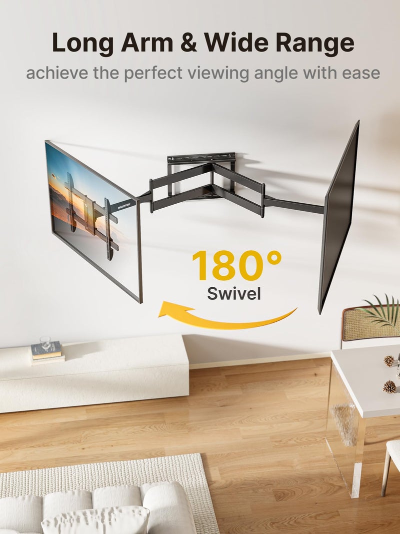 monTEK Long Arm TV Wall Mount for Most 43-80 Inch TVs, 42 Inch Long Extension TV Mount Swivel and Tilt, Full Motion Wall Mount Tv Bracket Fit Max VESA 600 x 400mm, Up to 110 lbs, 16â€,18â€ Studs - Image 4