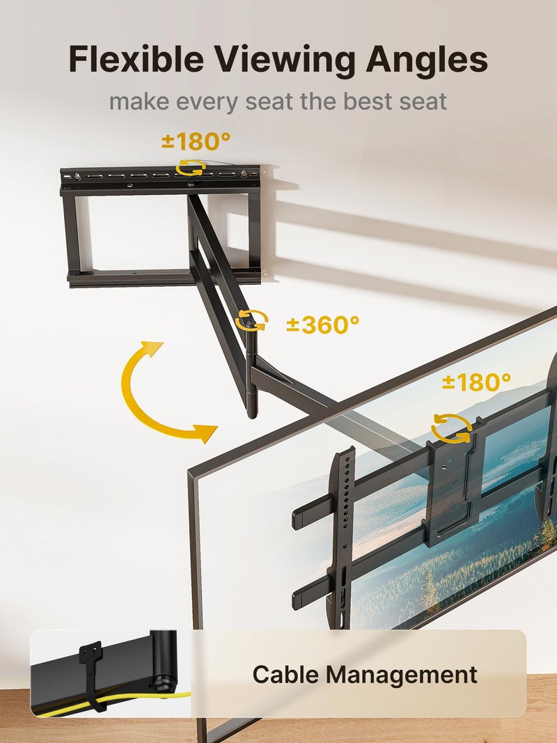 monTEK Long Arm TV Wall Mount for Most 43-80 Inch TVs, 42 Inch Long Extension TV Mount Swivel and Tilt, Full Motion Wall Mount Tv Bracket Fit Max VESA 600 x 400mm, Up to 110 lbs, 16â€,18â€ Studs - Image 5