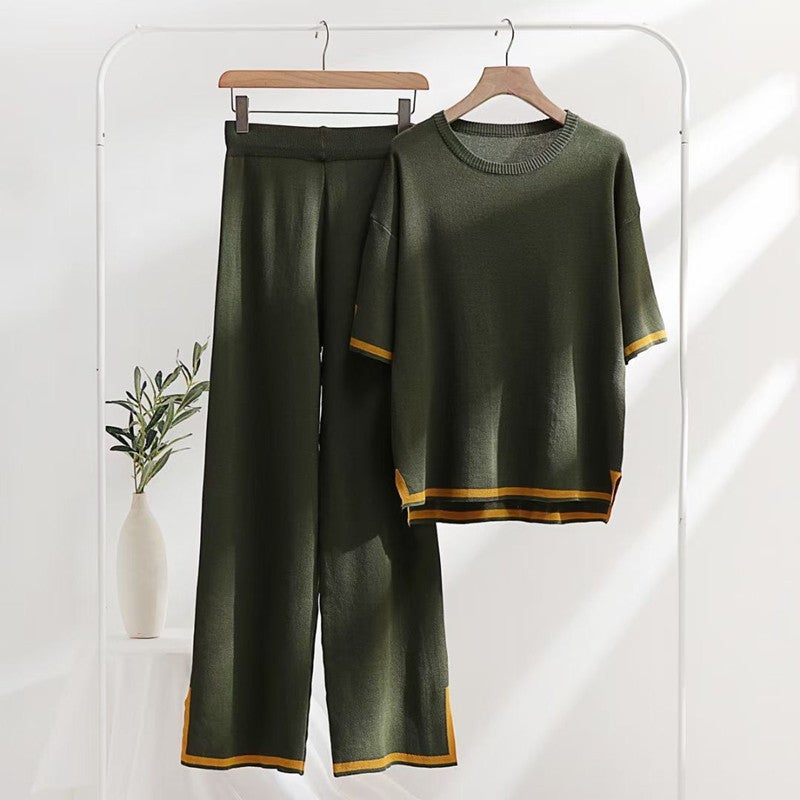 Loose Splice Sweater and Slit Pants Khaki - Image 3