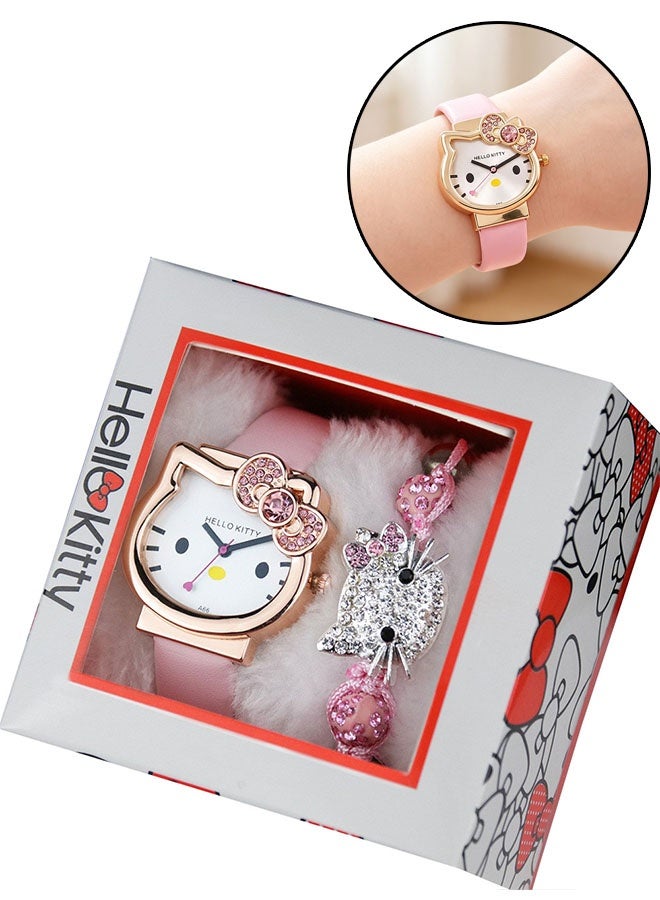 Hello Kitty Kids Watch Gift Set with Pink Watch and Bracelet for Girls, Perfect Gift for Birthday,  Reward and Festival, Pink - Image 1
