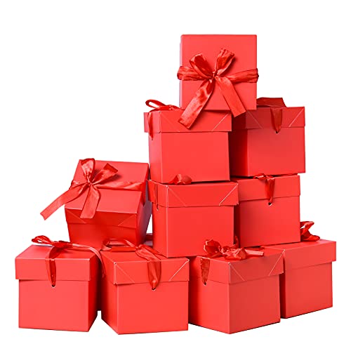 GP SUP 12 Pcs Squared Gift Boxes with LidsRed Kraft Gift Boxes for Birthday ChristmasAnniversaryValentines DayMothers Day Red 666 - Image 1