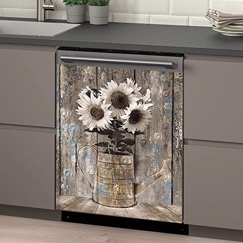 MLGB Vintage Wood Dishwasher Magnetic Cover for Door Front,Rustic Wooden Refrigerator Magnet Decor Sunflower Sticker,Country Wood Dishwasher Magnet Panel Decal for Fridge Home Appliance 23"x26" - Image 4