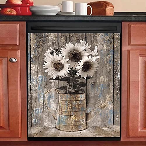 MLGB Vintage Wood Dishwasher Magnetic Cover for Door Front,Rustic Wooden Refrigerator Magnet Decor Sunflower Sticker,Country Wood Dishwasher Magnet Panel Decal for Fridge Home Appliance 23"x26" - Image 3