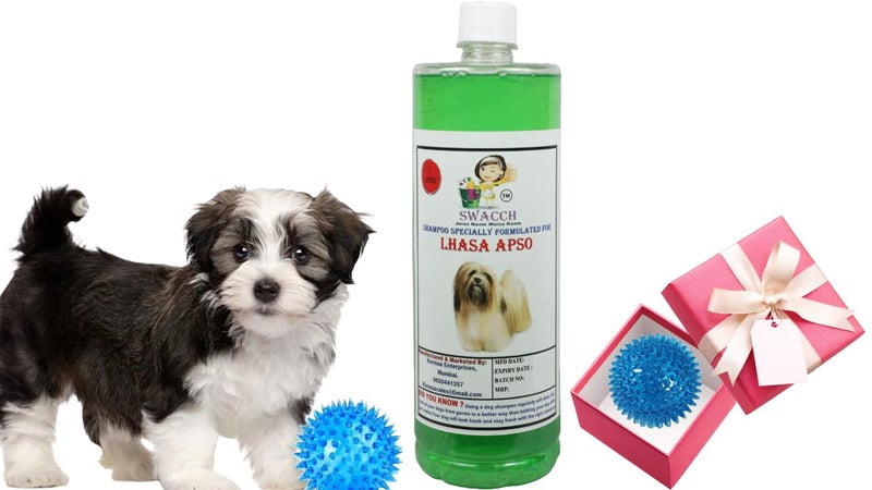 swacch Shampoo | Puppy Safe Shampoo | PH Balanced | Ditch to Itch for Lhasa Apso Dog Shampoo 1 Litre (Neem Alovera) + Spike Ball Chew Toy Combo Pack - Image 1