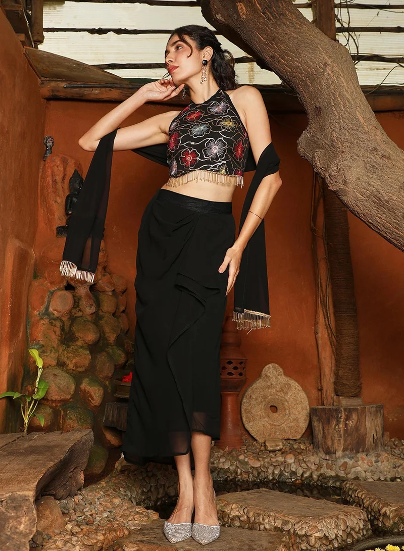 Qissa  Women's Raven Black Periwinkle Co-Ord Set for Women | Best Price UAE
