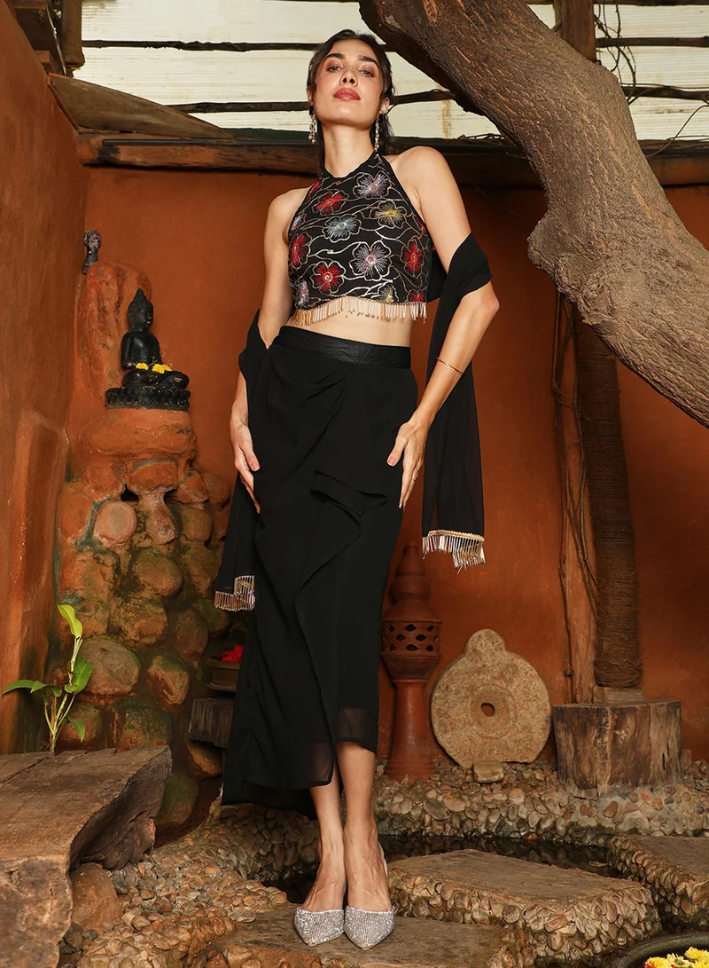 Qissa  Women's Raven Black Periwinkle Co-Ord Set for Women | Best Price UAE