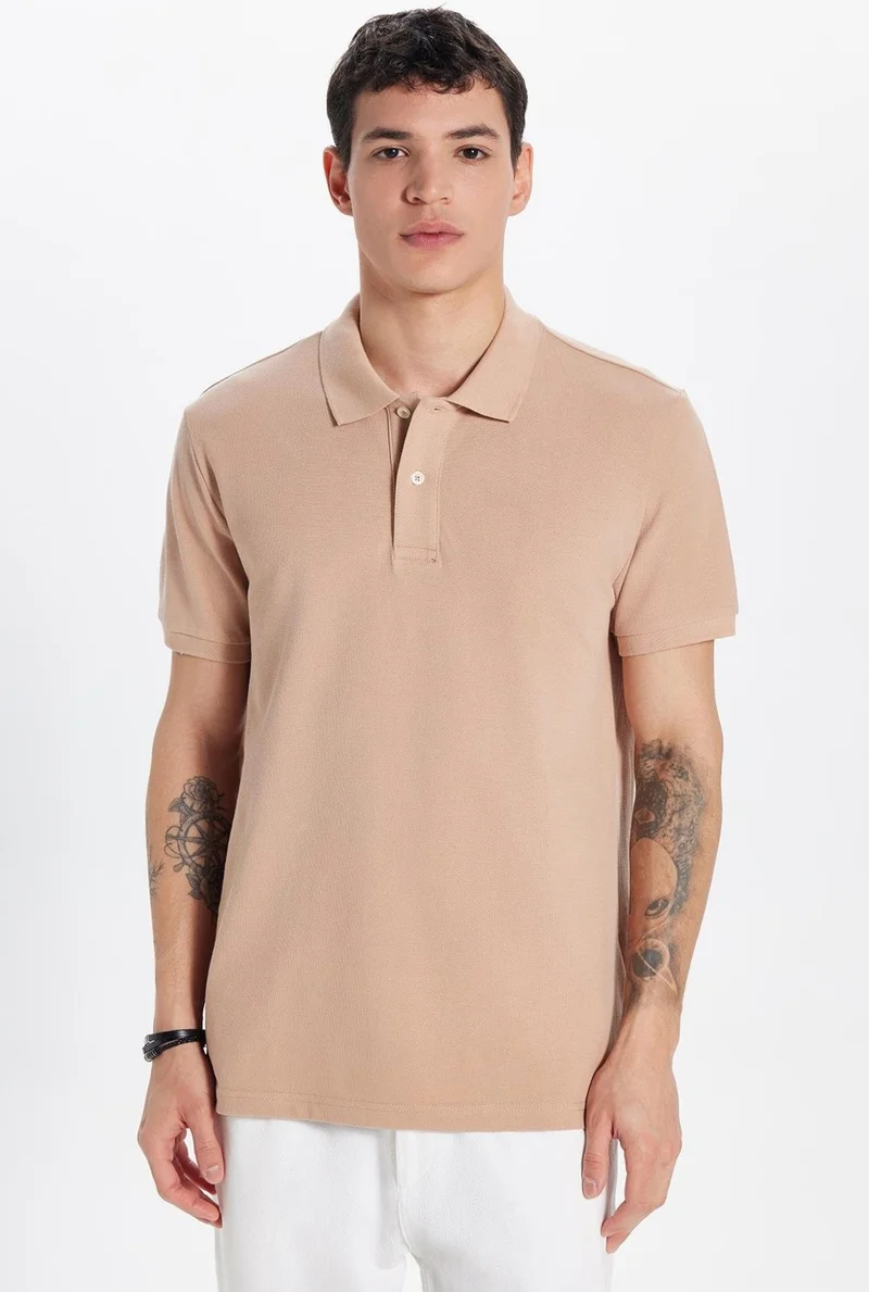 Tudors Men's Slim Fit Slim Cut 100% Cotton Mink Polo Neck T-Shirt