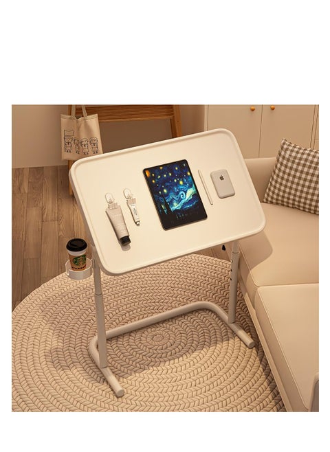 Laptop Desk with Adjustable Magnetic Desktop, Height Adjustable Foldable Table Mate for Students Writting & Reading, Metal Frame Sofa Side Table, End Table, Bedside Table, TV Dinner Tray Table (White)