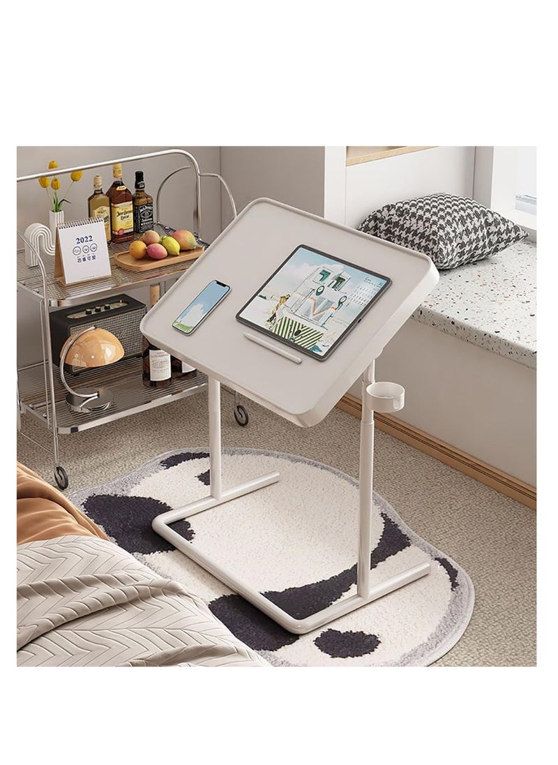 Laptop Desk with Adjustable Magnetic Desktop, Height Adjustable Foldable Table Mate for Students Writting & Reading, Metal Frame Sofa Side Table, End Table, Bedside Table, TV Dinner Tray Table (White)