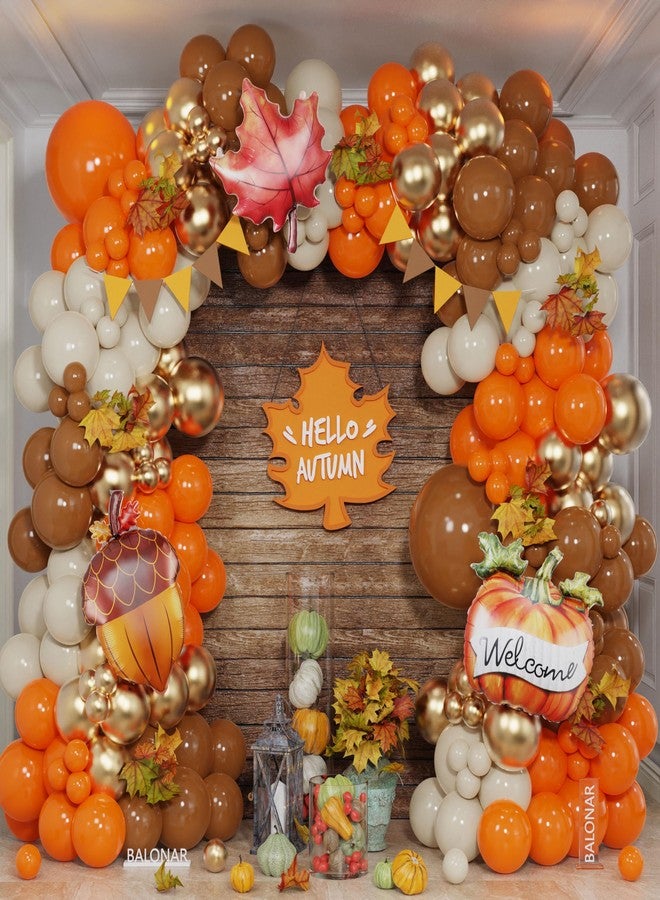 بالونار مجموعة قوس بالونات عيد الشكر الخريفية، بالونات بيضاء وذهبية وبرتقالية وبنية ورملية بيضاء لحفلات عيد الشكر مع الأصدقاء، زينة حفلات عيد الميلاد على شكل يقطينة صغيرة (لون القهوة). - Image 1